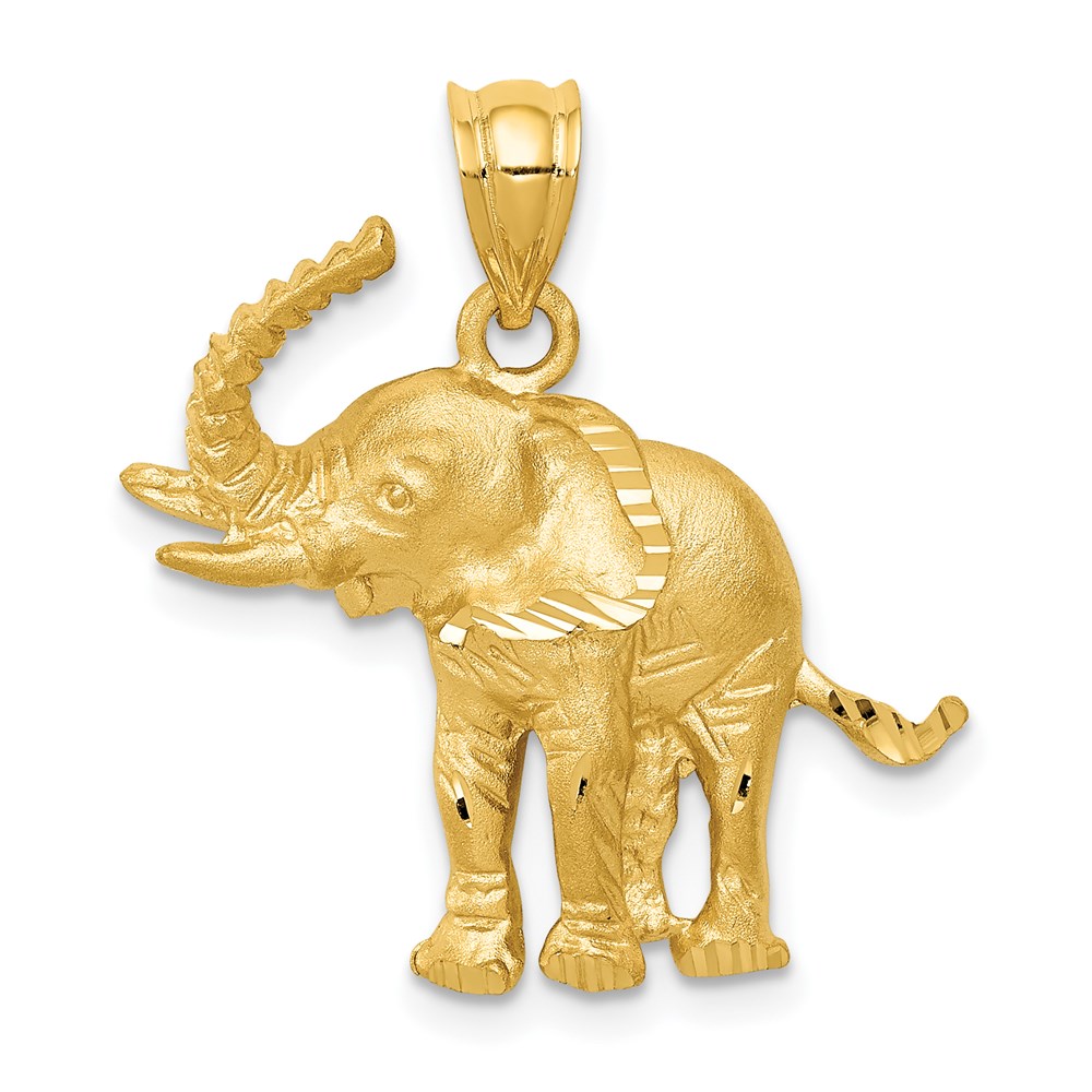 14k Yellow Gold Large Elephant Necklace Charm Pendant Unisex